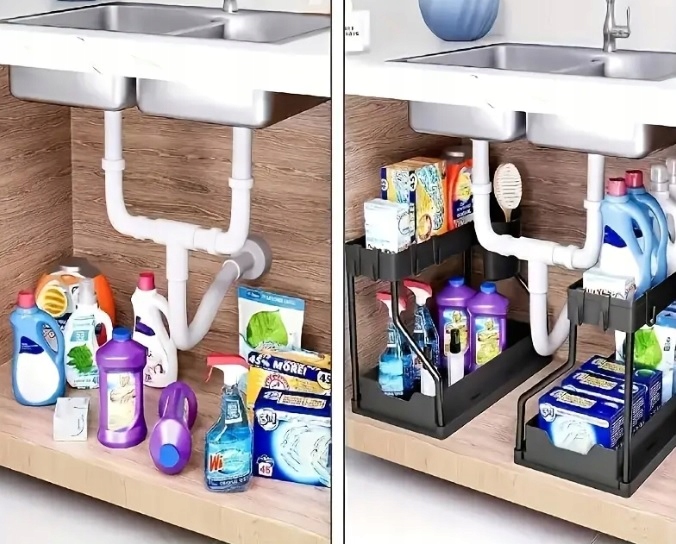 ORGANIZER POD ZLEW 2 POZIOMOWY WYSUWANA PÓŁKA STOJAK REGAŁ DO KUCHNI