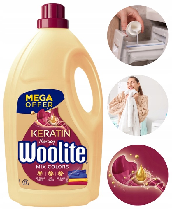 WOOLITE Płyn Do Prania Kolorów Ochrona Intensywność Keratin Therapy 4,5 l
