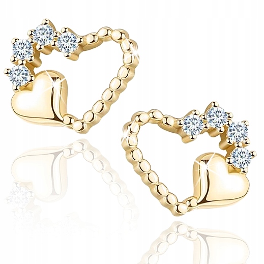 ZŁOTE KOLCZYKI DLA DZIEWCZYNKI SERCA SREBRO POZŁACANE GRAWER NA KOMUNIĘ