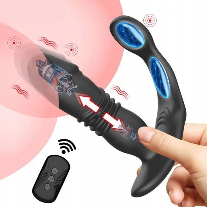 MASAŻER PROSTATY RUCH GÓRA-DÓŁ + RINGI NA PENISA I JĄDRA + MASAŻER KROCZA