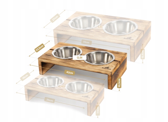 MISKI NA STOJAKU psa ŚREDNIEGO STOJAK DREWNIANY bufet 2x 0,9 L +treserki