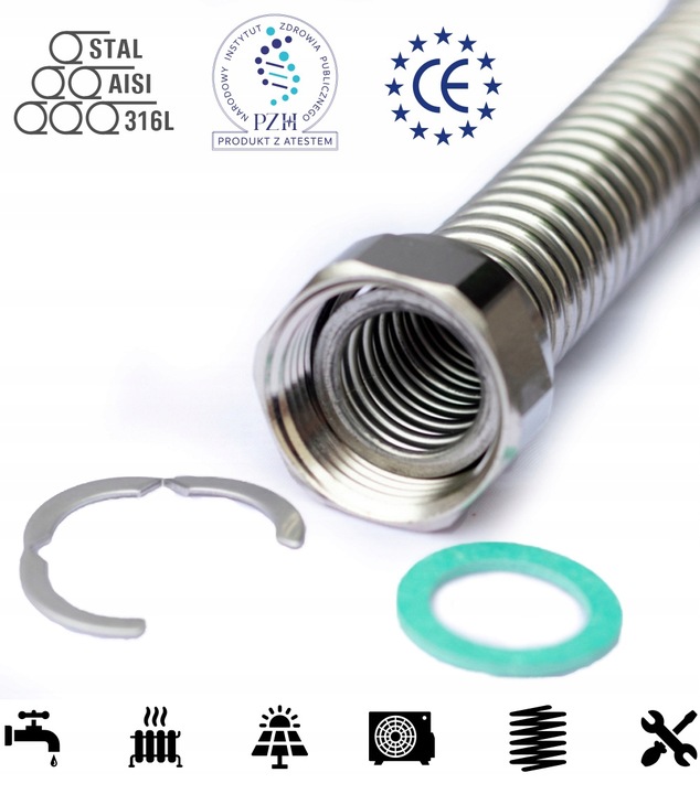 Elastyczna karbowana rura nierdzewna DN16 3/4 stal AISI 316L Flexo