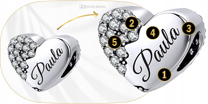 CHARMS srebrne SERCE GRAWER srebro koralik zawieszka charms 925 SERDUSZKO