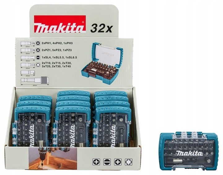 Zestaw bitów Do Zakrętarki WKRĘTARKI Makita D-74762 31 elementów