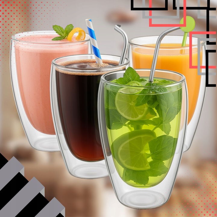SZKLANKI DO KAWY LATTE HERBATY 350ml TERMICZNE Z PODWÓJNYM DNEM ZESTAW