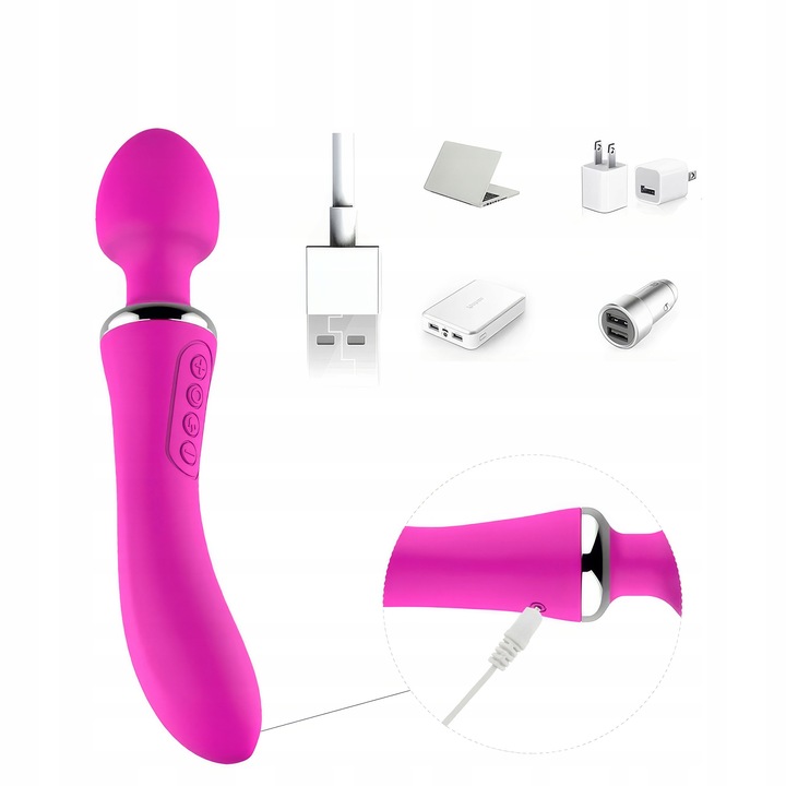 LUKSUSOWY WIBRATOR DAMSKI 2w1 PODGRZEWANY DO 45stC - USB DAWCA ORGAZMÓW