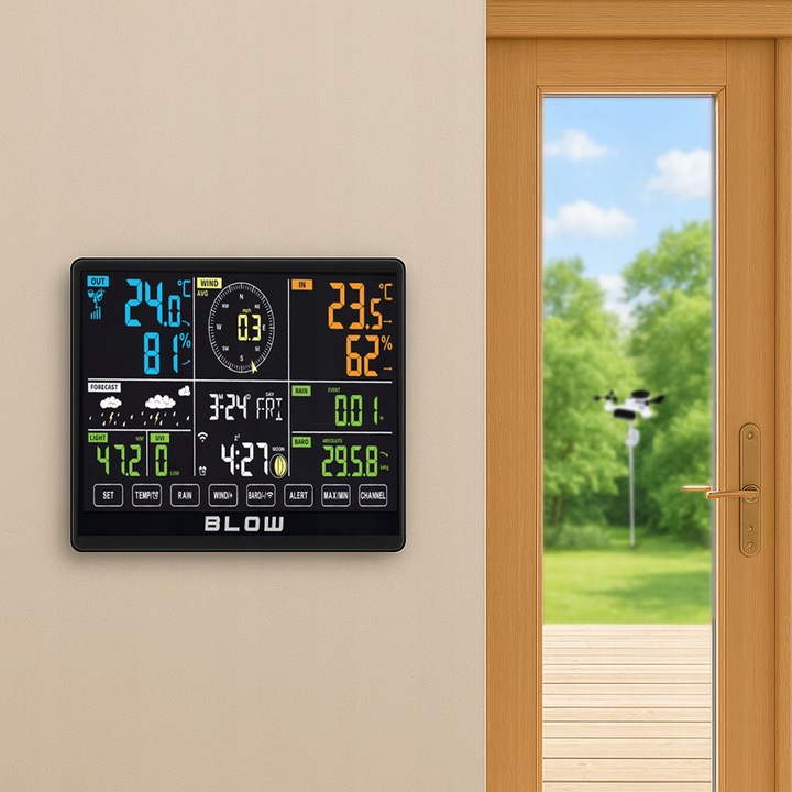 STACJA POGODY POGODOWA WiFi METEO TERMOMETR HIGROMETR ZEGAR ALARM +