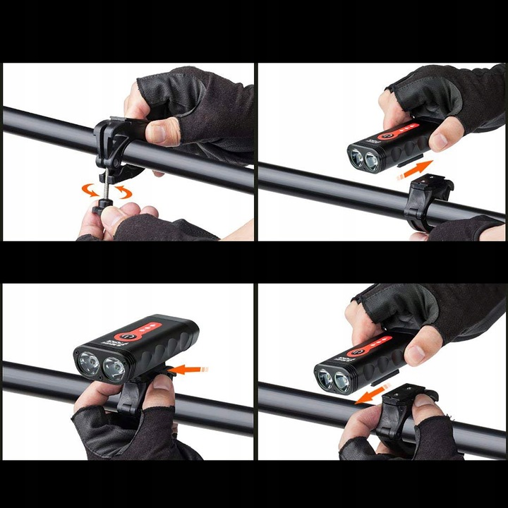 Lampka Rowerowa Światło PRZÓD TYŁ LED na rower kierownicę MOCNA USB 1800lm