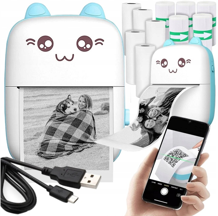 Mini Drukarka Termiczna DRUKUŚ ORYGINALNY Do Zdjęć Przenośna + 11 ROLEK