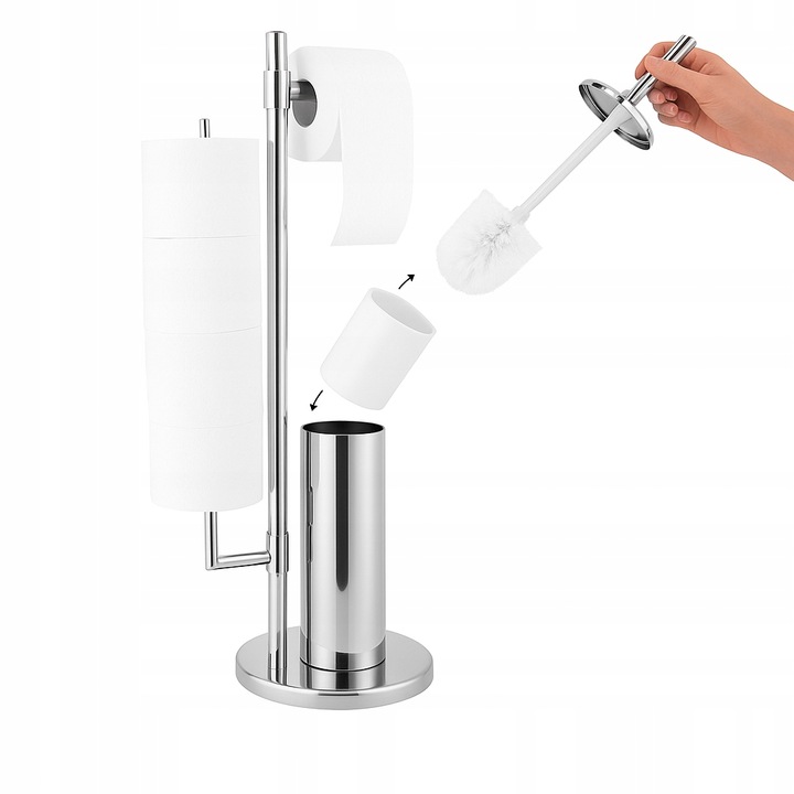 Stojak z uchwytem na papier toaletowy i szczotka do WC zestaw chrom YOKA