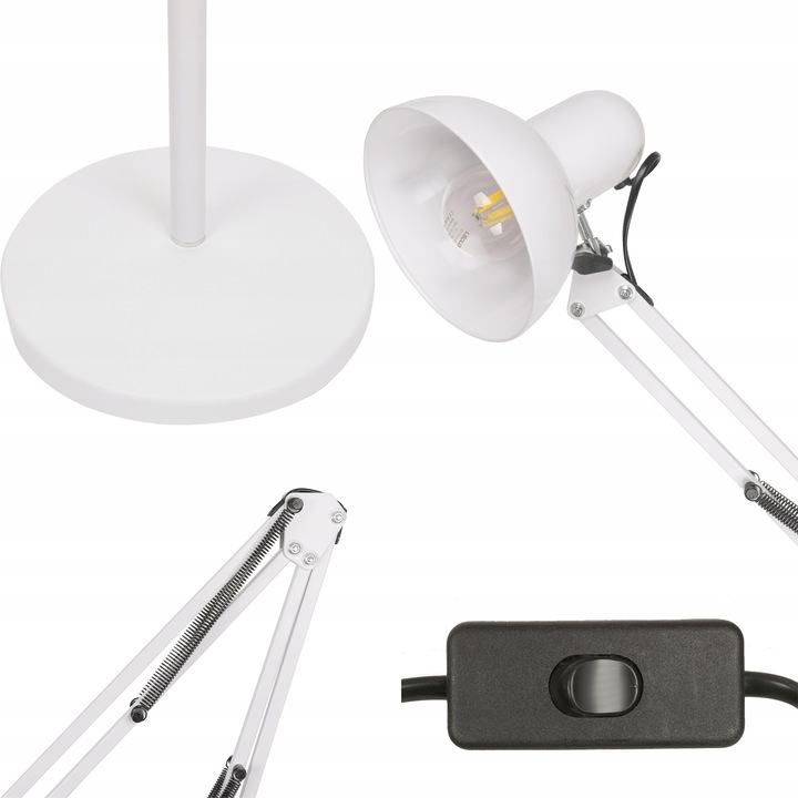 Lampa Podłogowa Stojąca Biała LED E27 Kreślarska Regulowana do