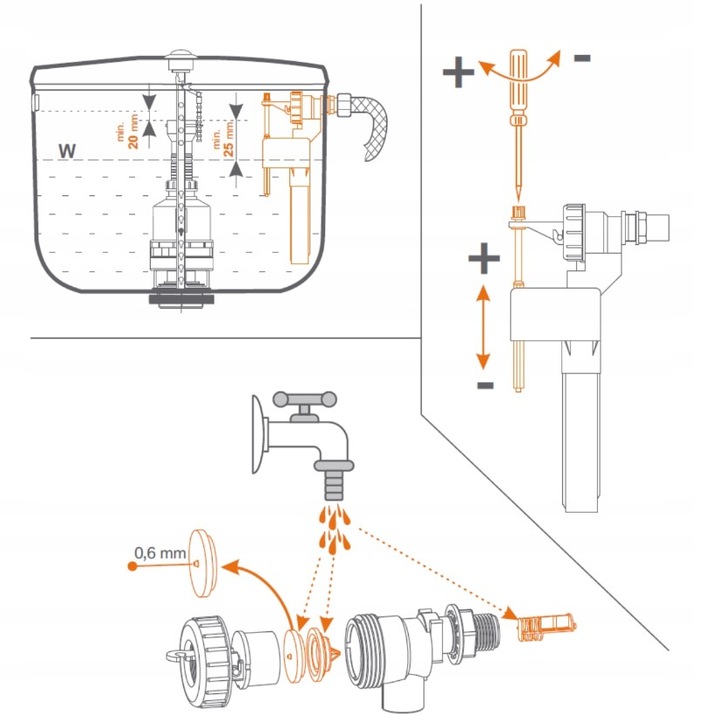 Zawór napełniający 1/2 mosiężny do spłuczki DN15 uniwersalny pływak WC