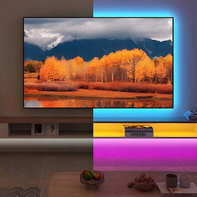 TAŚMA LED RGB KOLOROWA 5M WODOODPORNA PASEK 5050 ZESTAW NA BIURKO + PILOT