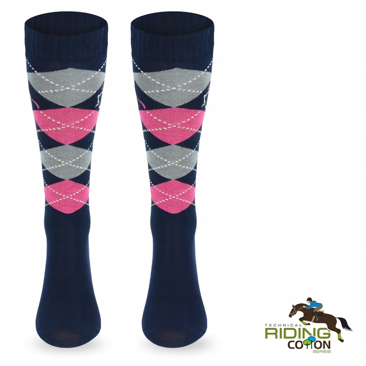 Długie bawełniane podkolanówki w romby na konie