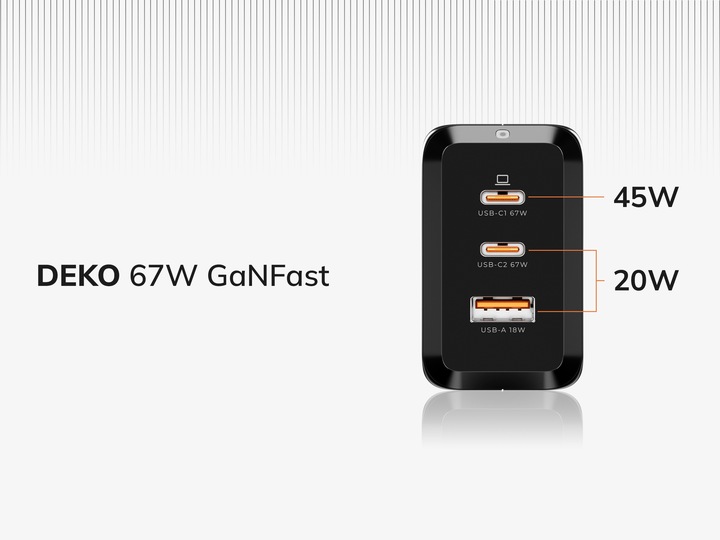 ŁADOWARKA USB C 3x USB 67W 65W TYP C UNIWERSALNA CZARNA + KABEL USB C 100W