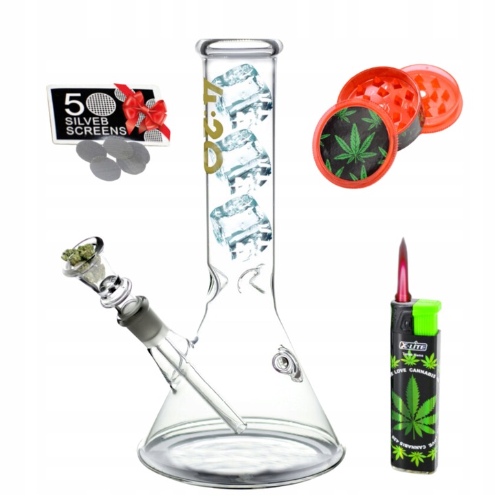 Bongo Szklane Bongo Lodowe Z Filtracją + Cybuch + Sitka Stalowe