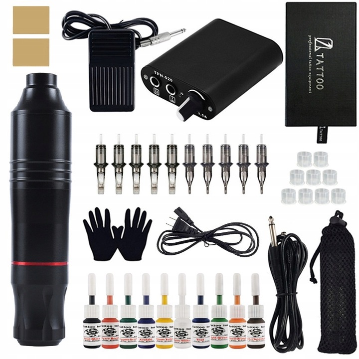ZESTAW MASZYNKA DO TATUAŻU PEN ROTACYJNA TUSZ 37w1 dla początkujących