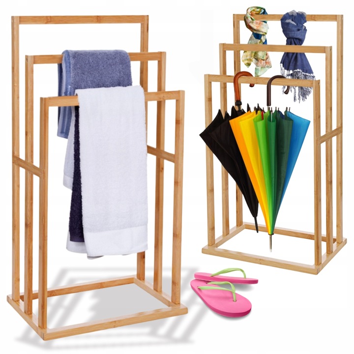 Stojak wieszak łazienkowy drewniany bambus regał drabinka półka uniwersalny