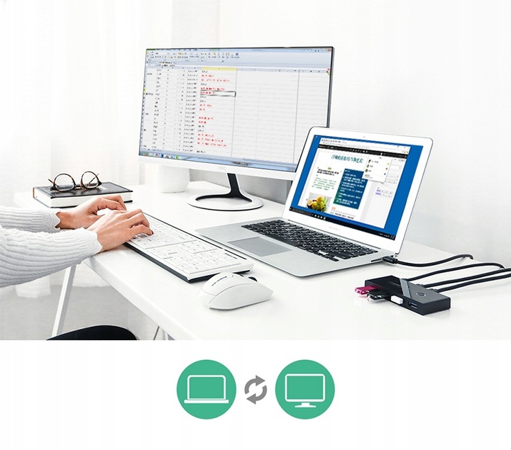 UGREEN Adapter Hub Switch Przełącznik Rozgałęźnik USB 4x USB-A 2.0 480Mbps