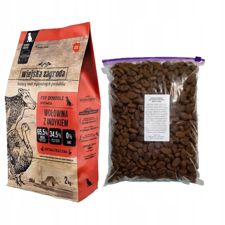 Wiejska Zagroda Karma sucha dla psa WOŁOWINA INDYK WARZYWA Małe rasy S 2kg