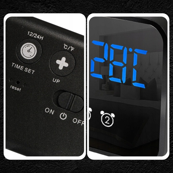 BUDZIK ELEKTRONICZNY ZEGAR LED CYFROWY STOJĄCY TERMOMETR ALARM DATA + USB