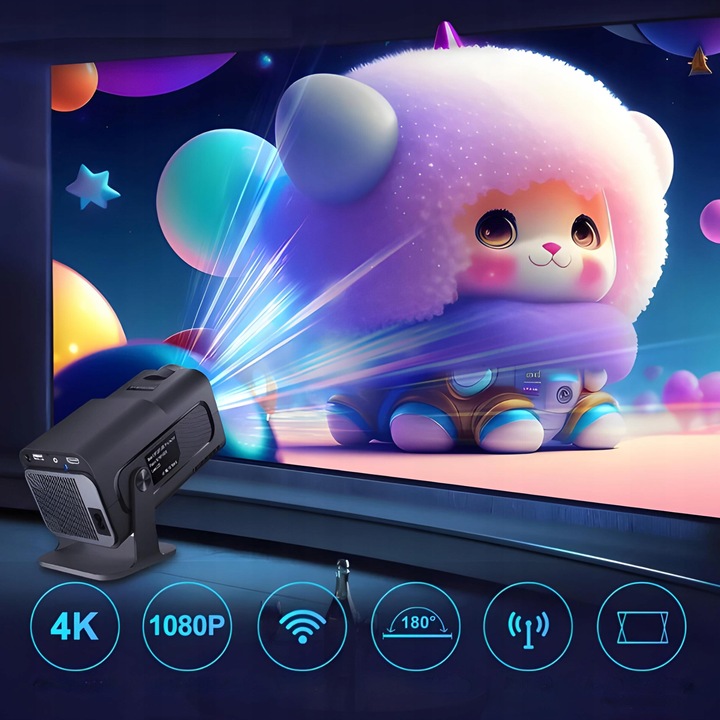 PROJEKTOR RZUTNIK HY320 1080P PRO 4K ANDROID APLIKACJE WIFI BT5 + HDMI 1.5M