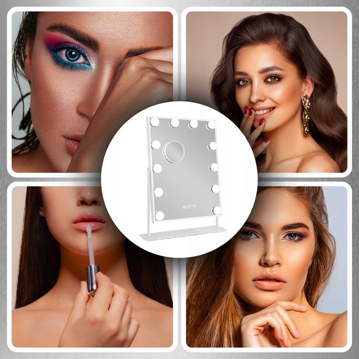 LUSTERKO KOSMETYCZNE HOLLYWOOD STOJĄCE LUSTRO DO MAKIJAŻU LED 12