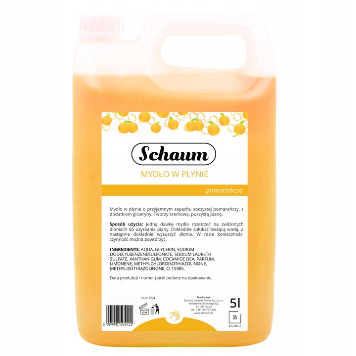 MYDŁO W PŁYNIE do rąk Wydajne Orzeźwiające Pomarańczowe Zapas Baniak 5L