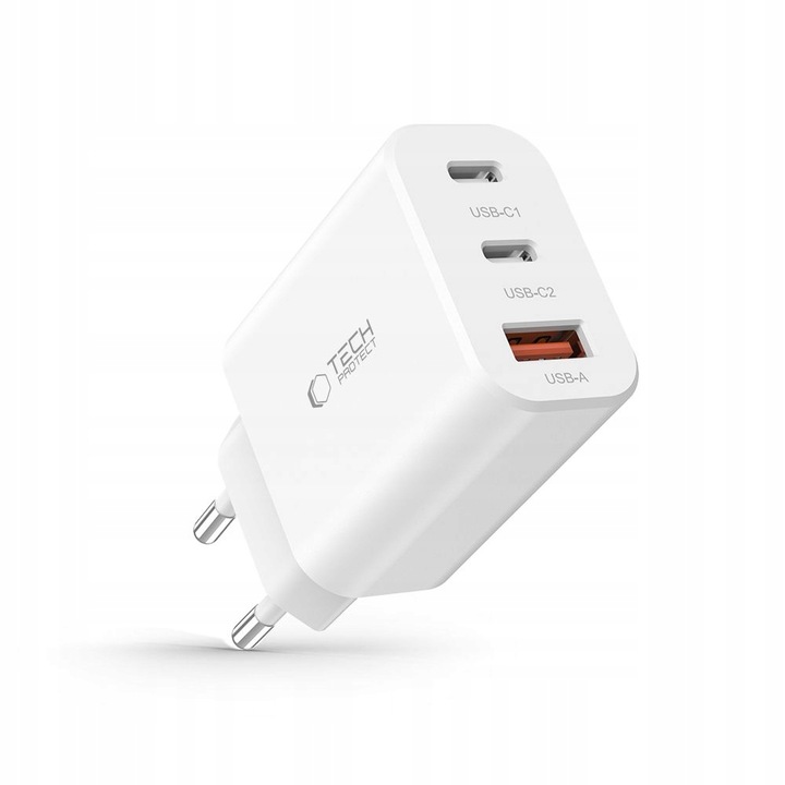 MOCNA SIECIOWA ŁADOWARKA ZASILACZ USB-A USB-C TYPE-C PD 30W - 3 PORTY