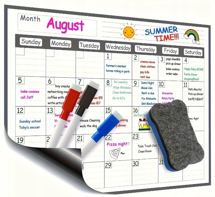 PLANER NA LODÓWKĘ MIESIĘCZNY Kalendarz magnetyczny Tablica + Gąbka MARKERY