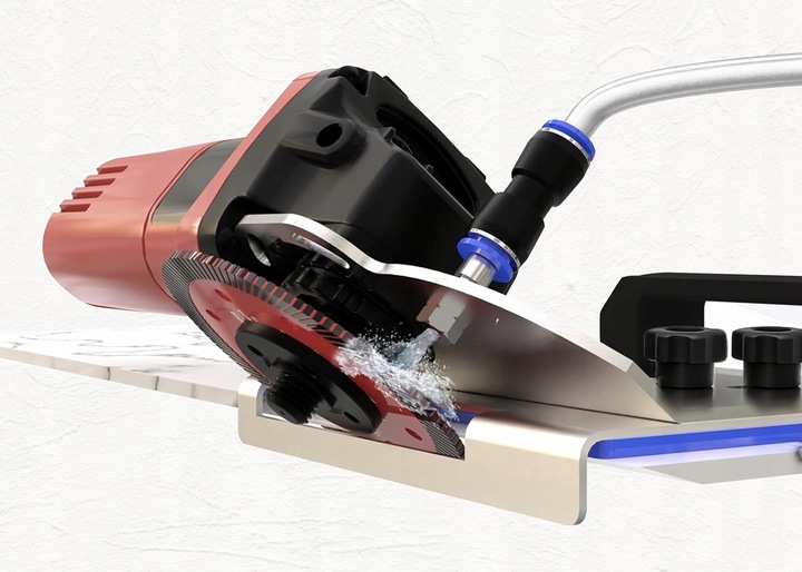 PRZYSTAWKA DO SZLIFIERKI KĄTOWEJ DO FAZOWANIA GRESU PŁYTEK pod KĄTEM