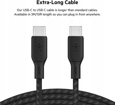 Belkin - Kabel Boost - USB-C do USB-C PD, 5A 100W, z oplotem nylonowym, 3 m