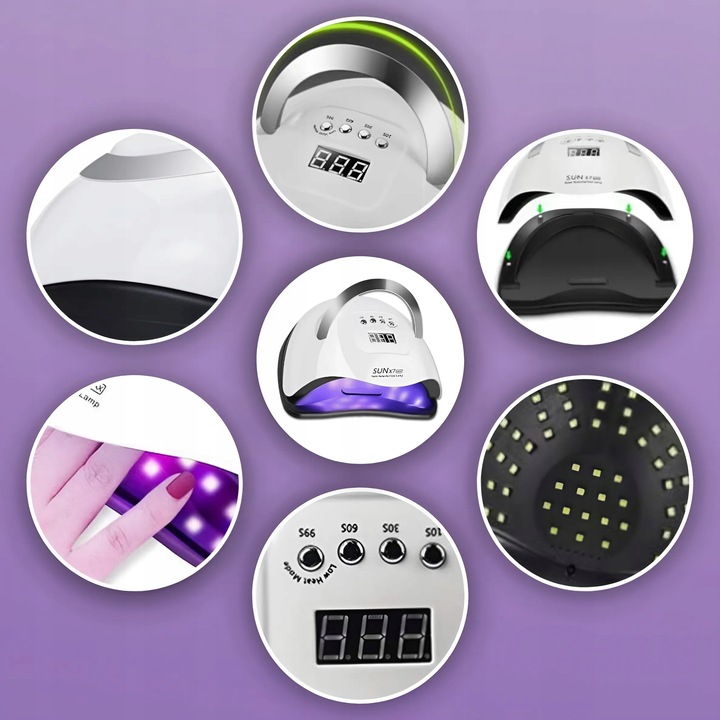 LAMPA UV DO PAZNOKCI LED 180W DO HYBRYD ŻELI MOCNA SUN X7 MAX BIAŁA LCD
