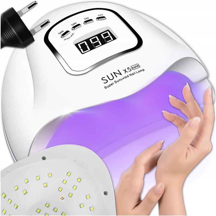 LAMPA UV DO PAZNOKCI LED 80W DO HYBRYD ŻELI MOCNA SUN X5 MAX BIAŁA LCD