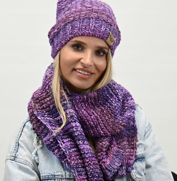 Gruby Modny Kobiecy Zestaw Zimowy Melanżowy Wz2