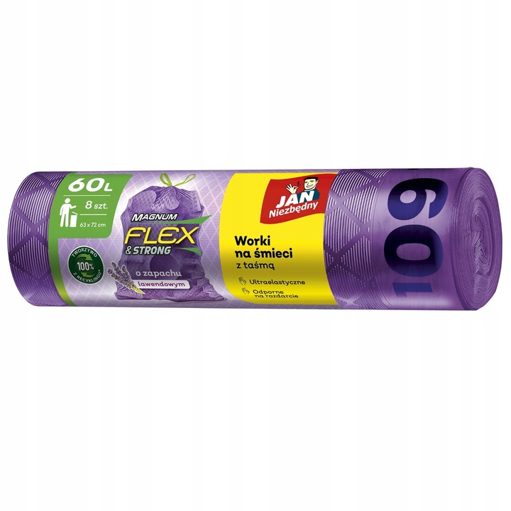 6X WORKI NA ŚMIECI Z TAŚMĄ 60L 6X8 SZT LAWENDOWE MAGNUM FLEX JAN