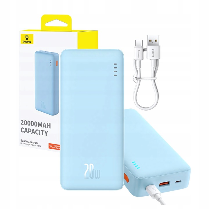Baseus Powerbank Z Szybkim Ładowaniem 20000mAh 20W USB-C USB-A Z Kablem