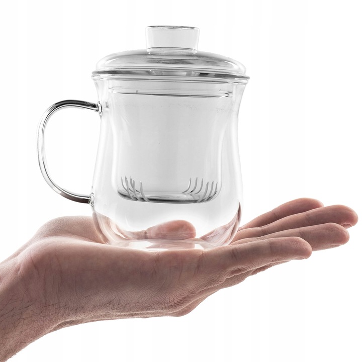 KUBEK Z ZAPARZACZEM DO HERBATY ZIÓŁ 370ml SITKO SZKLANY POKRYWKĄ TERMICZNY