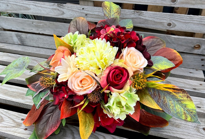 Oryginalna Jesienna Kompozycja Wiązanka Stroik na Grób Jak Żywa Róże