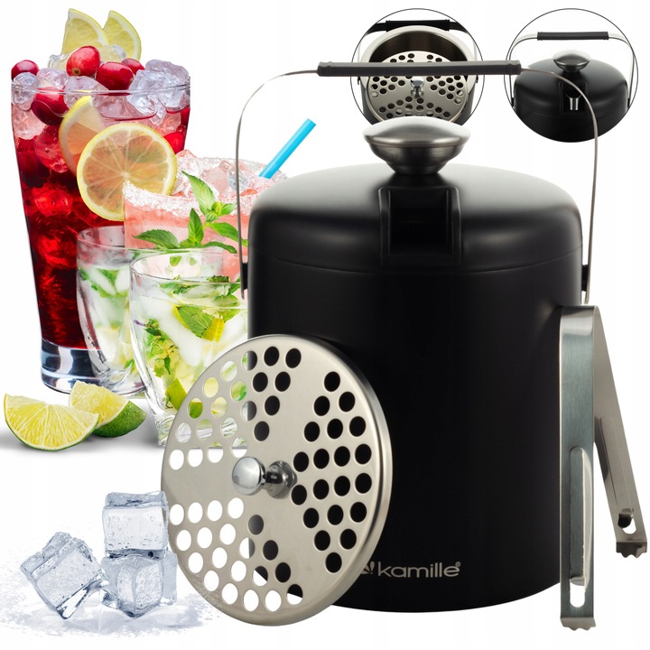 WIADERKO do LODU COOLER pojemnik TERMICZNY do chłodzenia CZARNY + szczypce