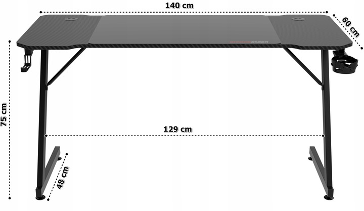 BIURKO DLA GRACZY GAMINGOWE KOMPUTEROWE SZKOLNE REGULOWANE 140 cm