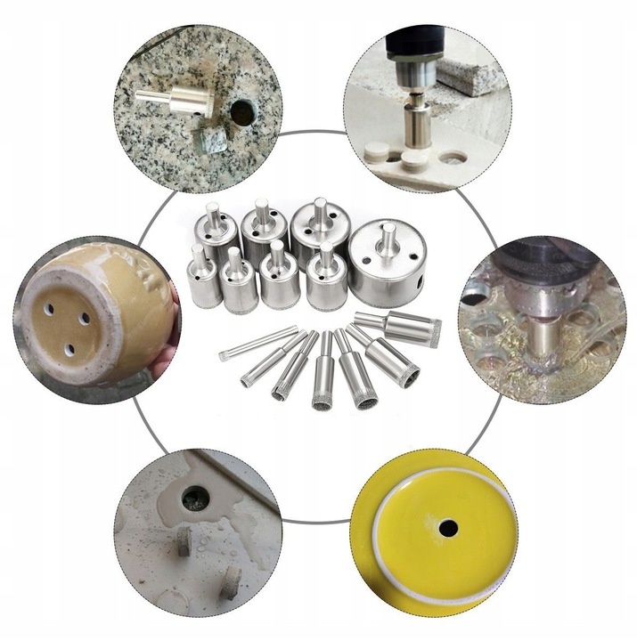 Otwornice diamentowe gres płytki 16 szt 6-68mm MTA