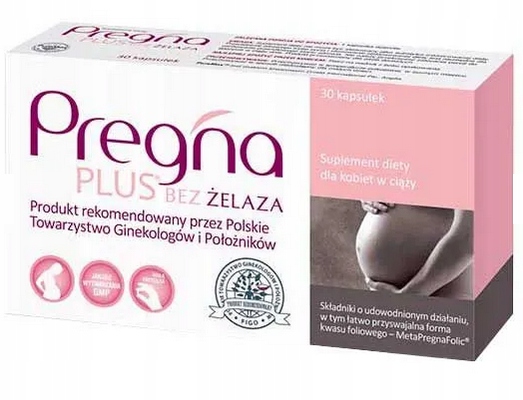 Pregna PLUS BEZ ŻELAZA dla kobiet w ciąży 30 kaps 2 OPAKOWANIA