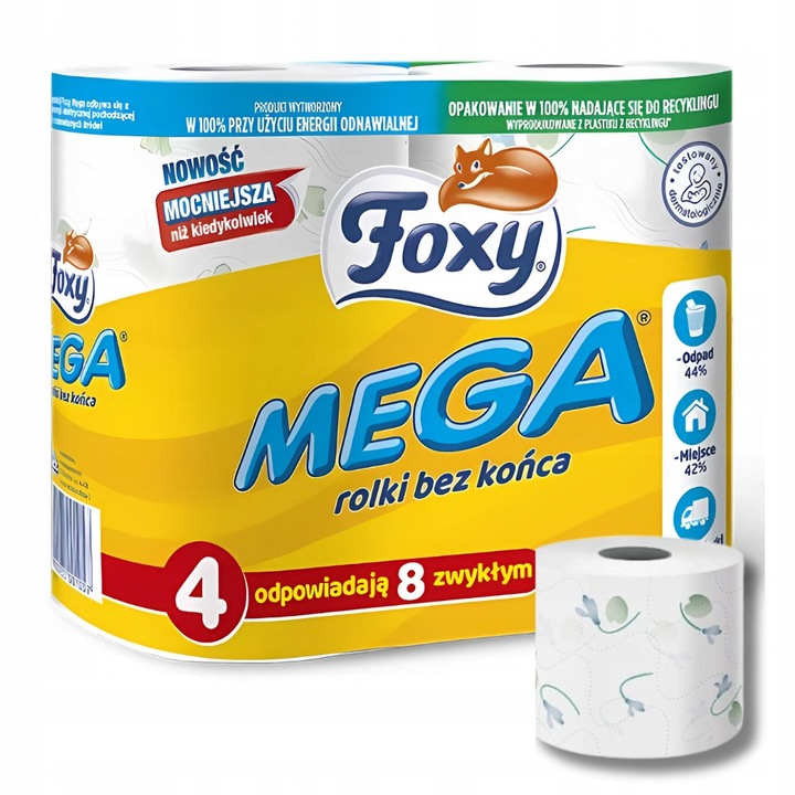 Papier toaletowy FOXY MEGA DŁUGI 4 rolki x 7 opakowań zdobiony
