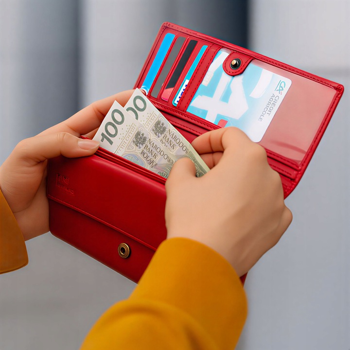 Duży Pojemny Portfel Damski Skórzany STEVENS Czerwony Z Ochroną RFID