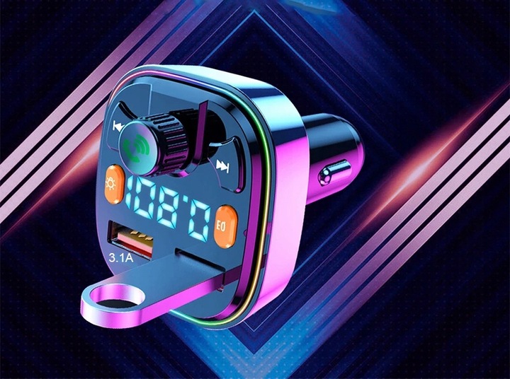 TRANSMITER FM BLUETOOTH 5.0 ŁADOWARKA QC 3.0 PD 20W RGB 2x USB USB-C