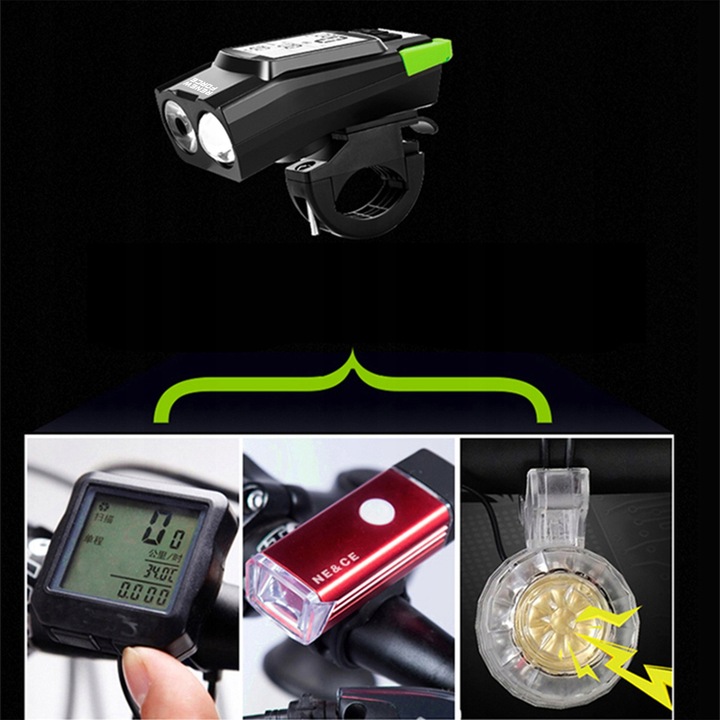 MOCNA Lampka Rowerowa Światło PRZÓD TYŁ na rower licznik rowerowy DZWONEK