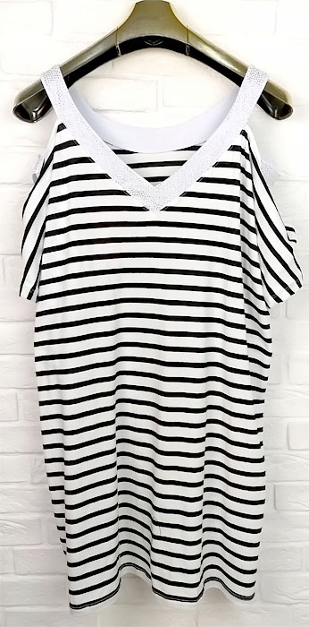 ORYGINALNA MODNA PIĘKNA DAMSKA BLUZKA TUNIKA WYCIĘTE RAMIONA 50 52 54 56 UN