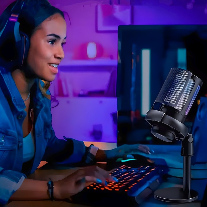 MIKROFON GAMINGOWY USB DO KOMPUTERA POP-FILTER POJEMNOŚCIOWY WYCISZ FUNKCJA