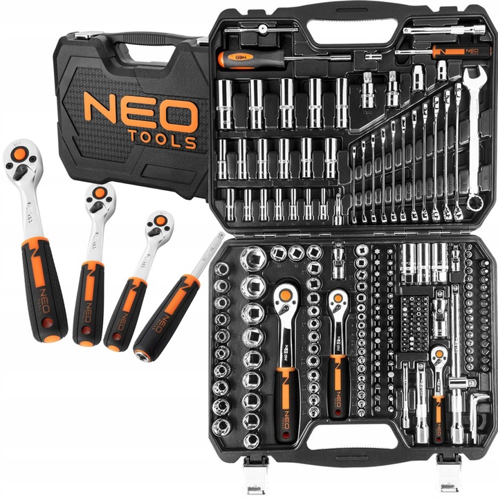 NEO ZESTAW KLUCZE NASADOWE 1/2" 3/8" 1/4" 219ele CRV PŁASKIE TORX